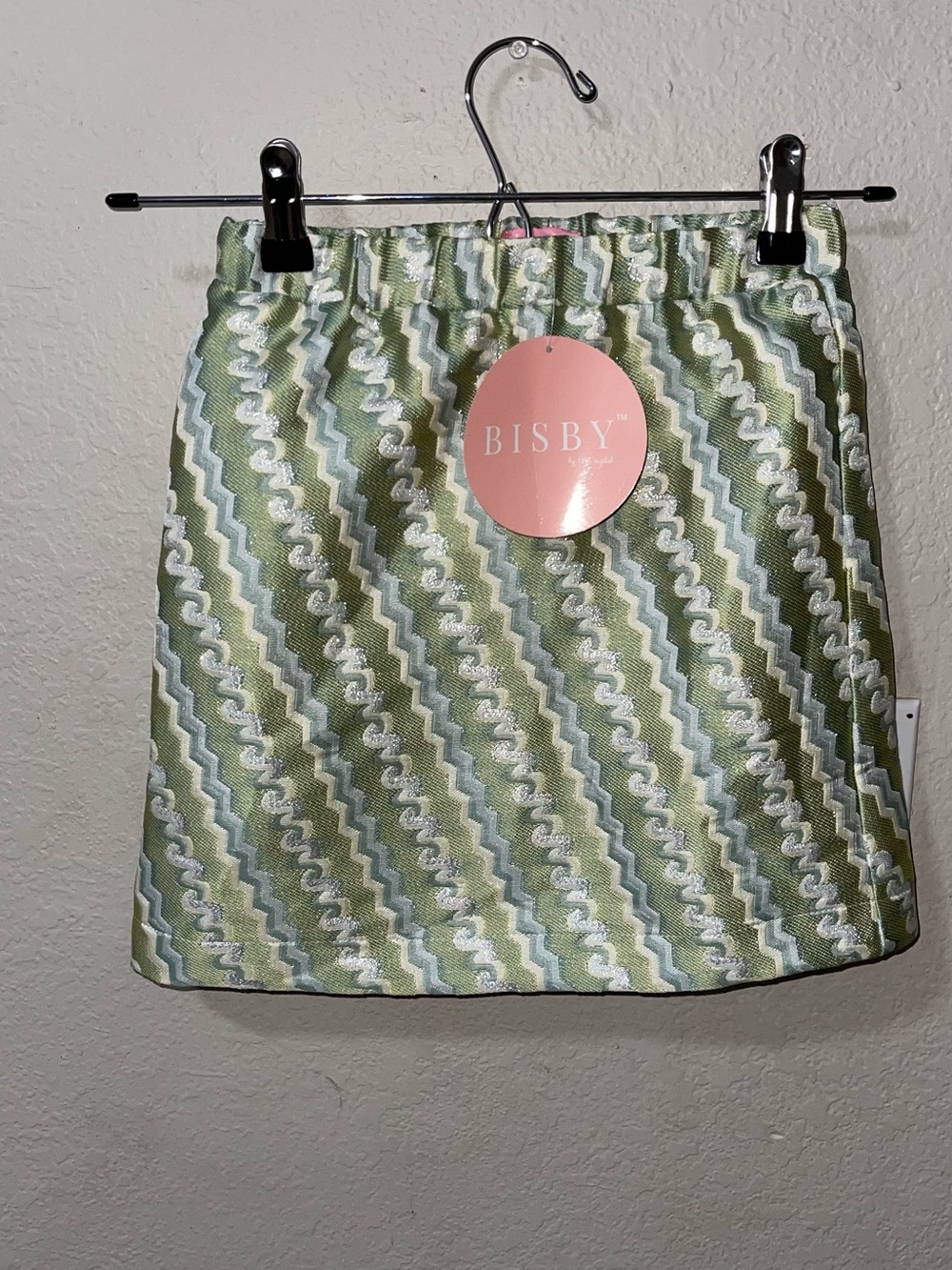 Little English Bisby Green White and Pale Blue Zigzag Mini Skirt